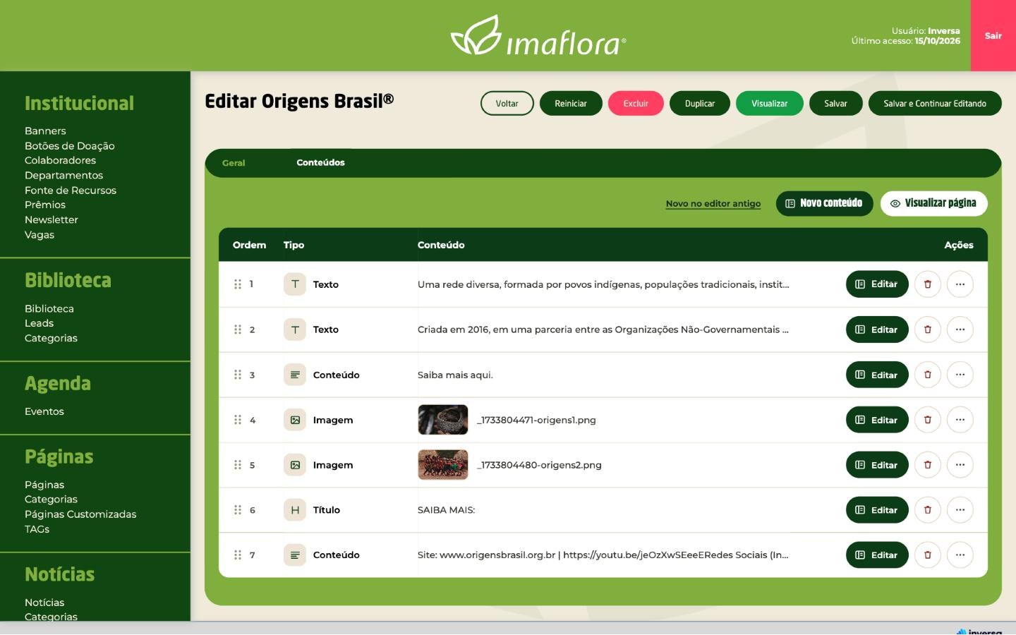 Imaflora - CMS e editor de blocos - tela 3