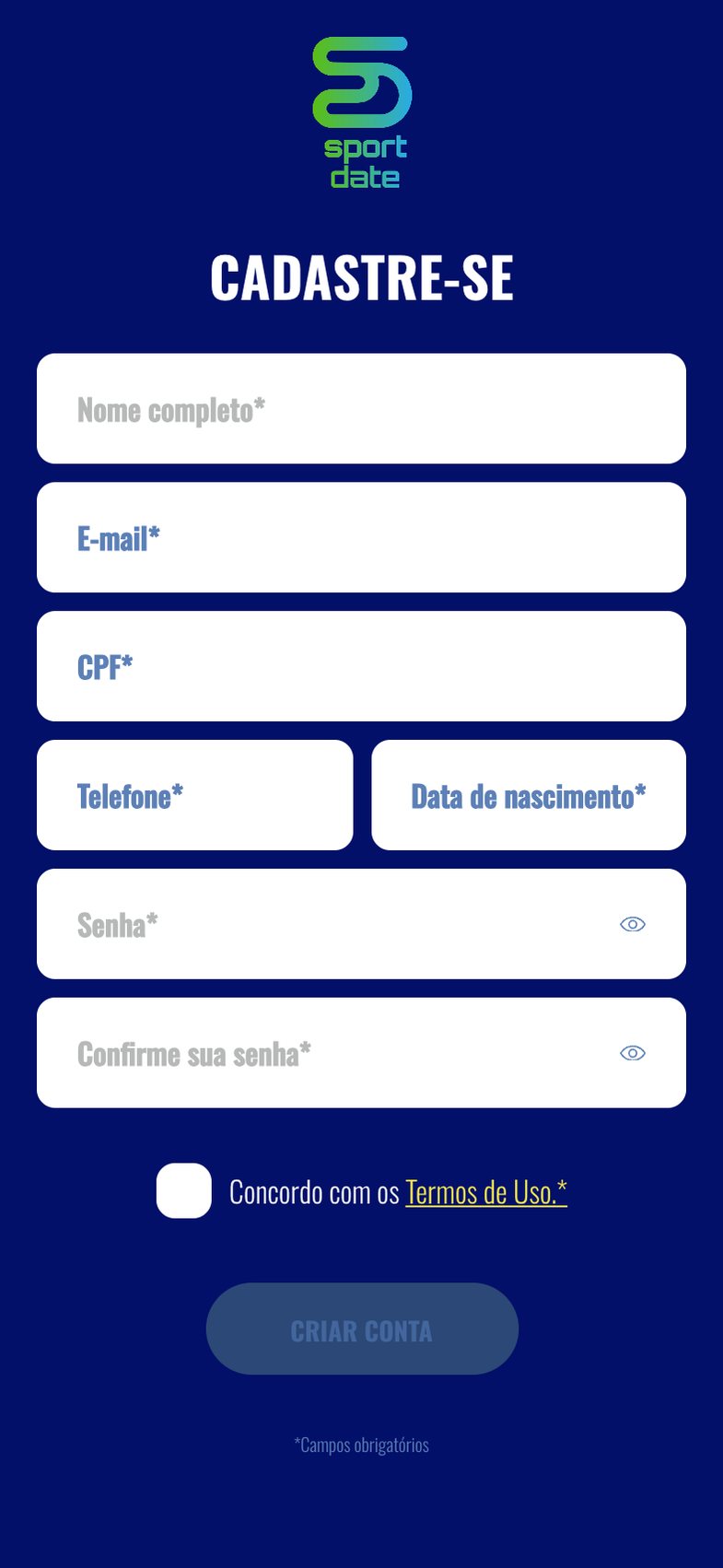 Sport Date - Web app Sport Date - tela 1